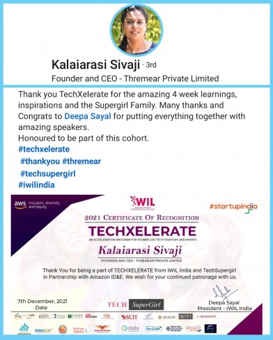 Kalaiarasi Sivaji - Founder and CEO - Thremear Pvt.Ltd